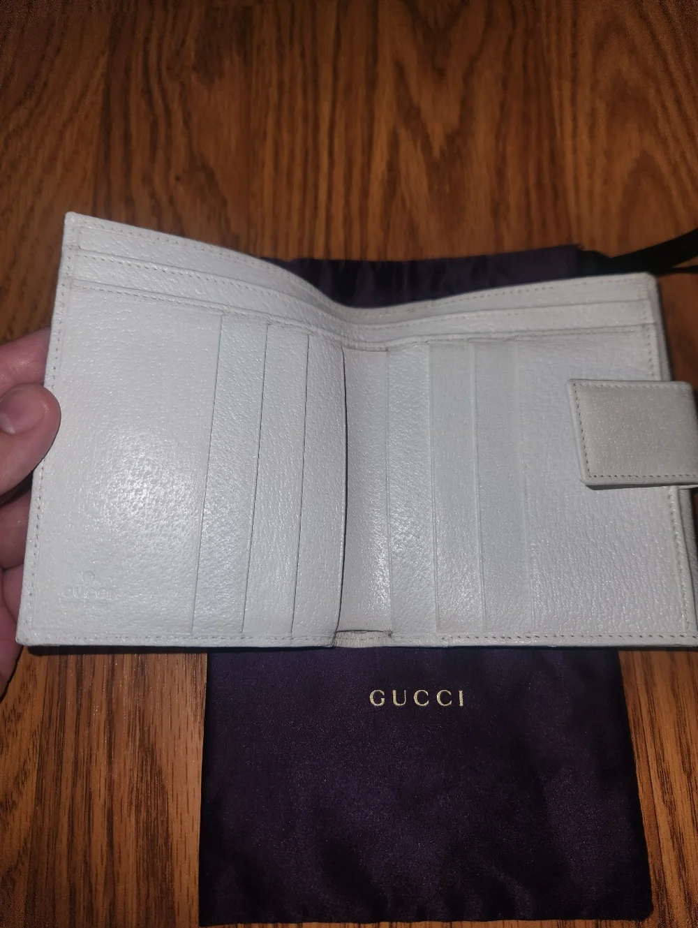 Gucci Wallet Compact White Leather Logo With Dustbag - Picture 3 of 6